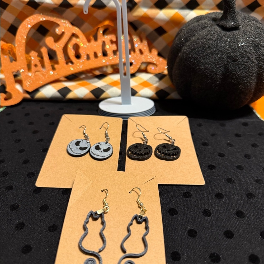 Halloween Themed Black and Silver Earrings Set